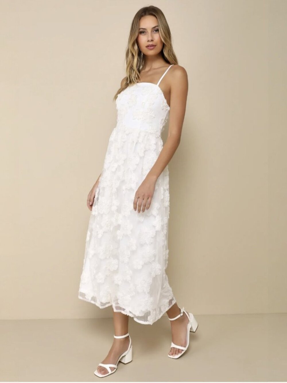 Lulus Delightful Charisma White Embroidered Sequin Mesh Midi Dress​ NWT - Picture 2 of 8